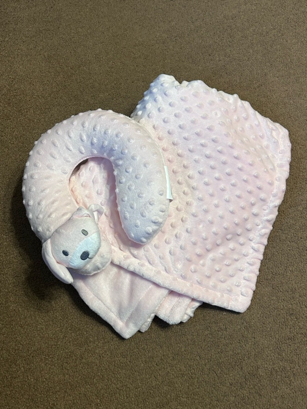 Soft Pink Baby Blanket & Neck Pillow Set Plush Puppy